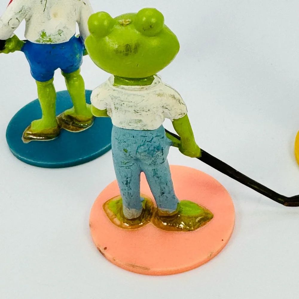 Vintage Frogs Playing Sports Plastic Figures Cake Toppers Golf Baseball Tennis